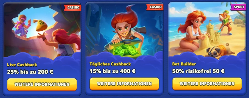 Pistolo Live Cashback tägliches Cashback und Bet Builder