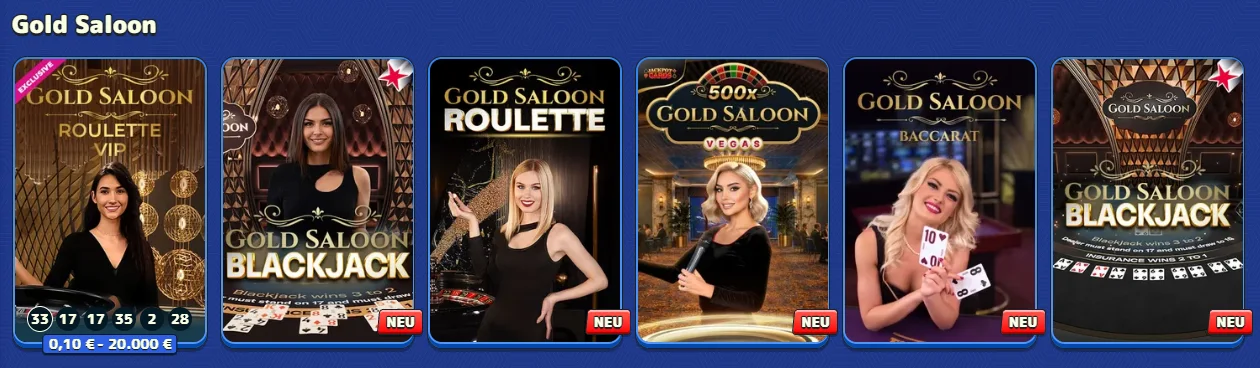 Pistolo Gold Saloon mit Roulette Blackjack und Baccarat